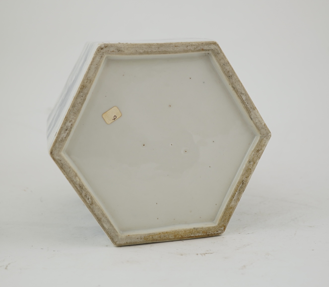 A Chinese blue and white ‘landscape’ hexagonal jar and cover, late 19th century